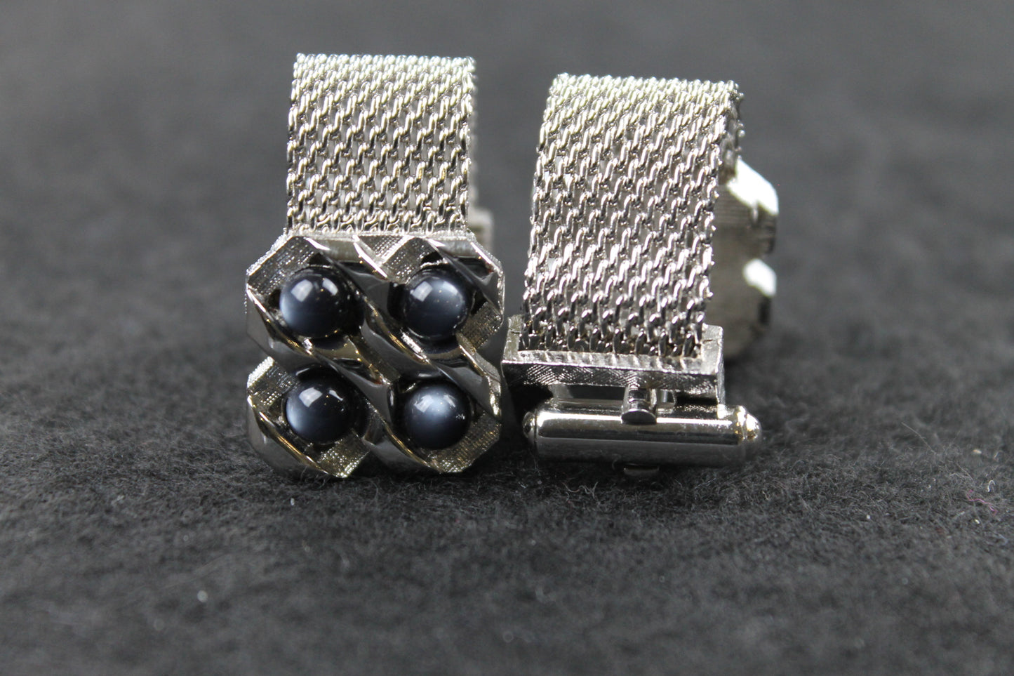 Vintage Grey Faux Pearl Wrap Around Silver Metal Cufflinks