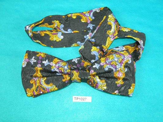 Vintage Black Purple Blue Gold Square End Pre Tied Adjustable Length Bow Tie