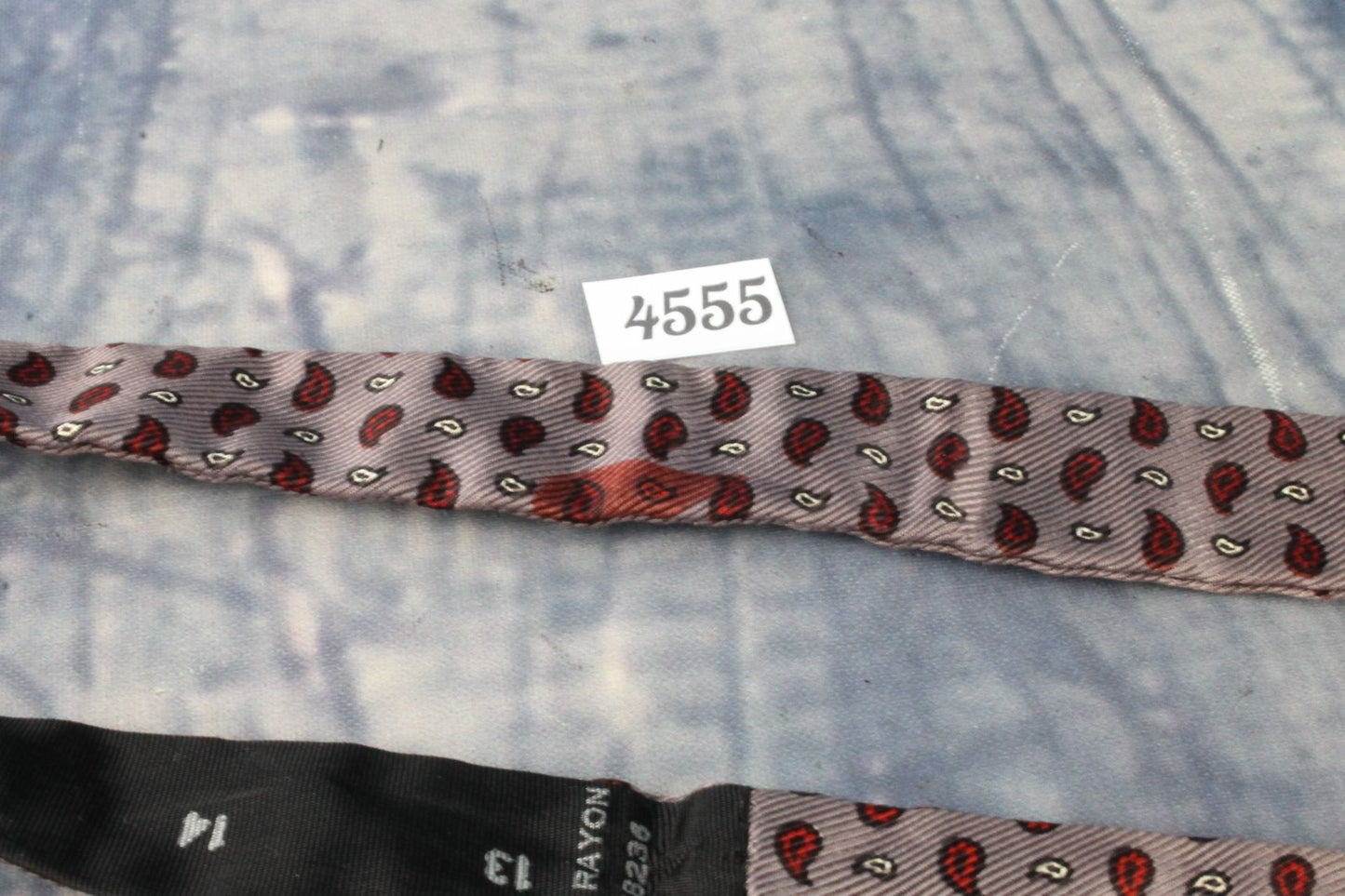 Superb Vintage Taupe Red Paisley Pattern Self Tie Square End  Bow Tie