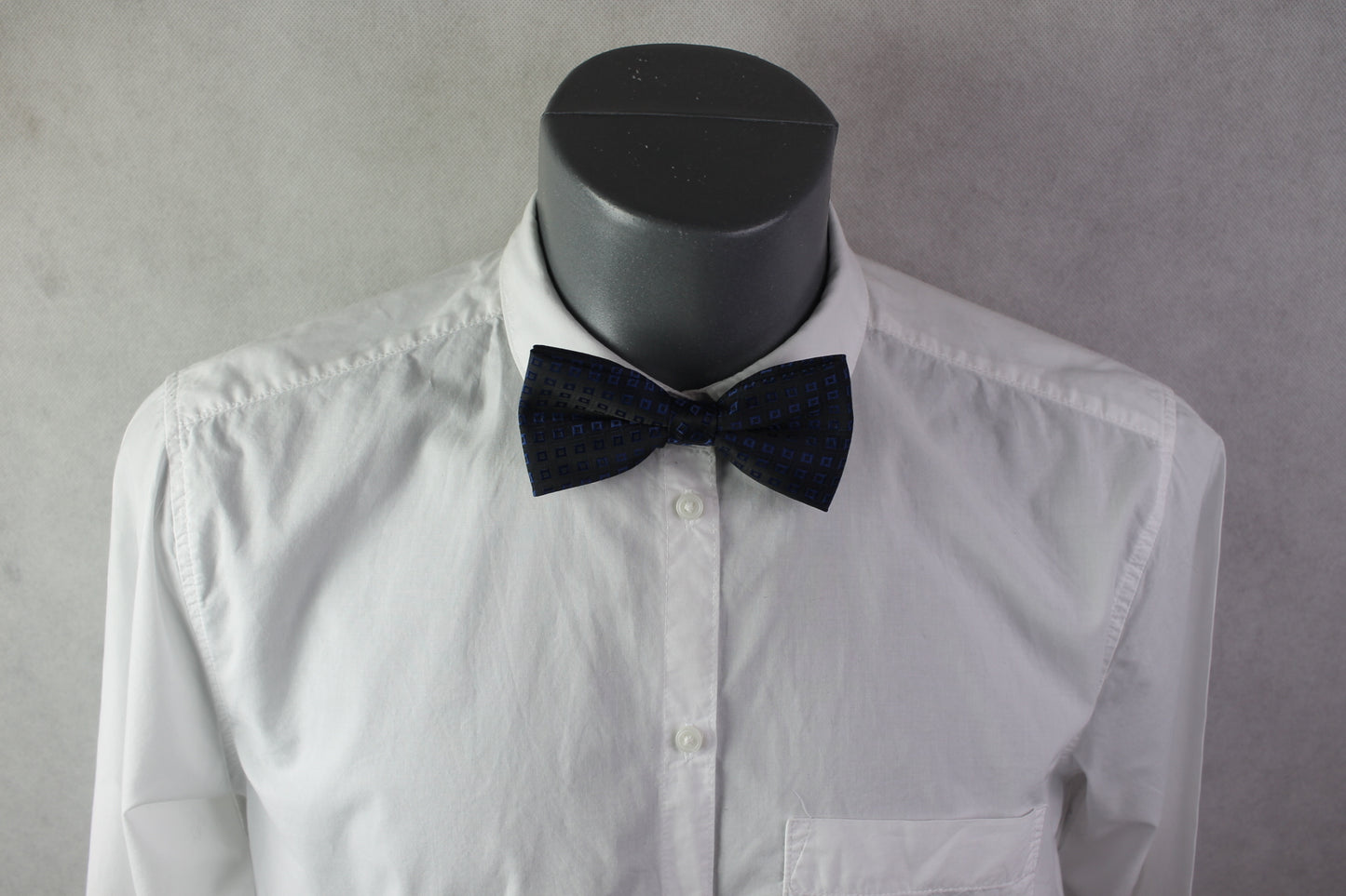 Vintage pre-tied black blue squares bow tie adjustable