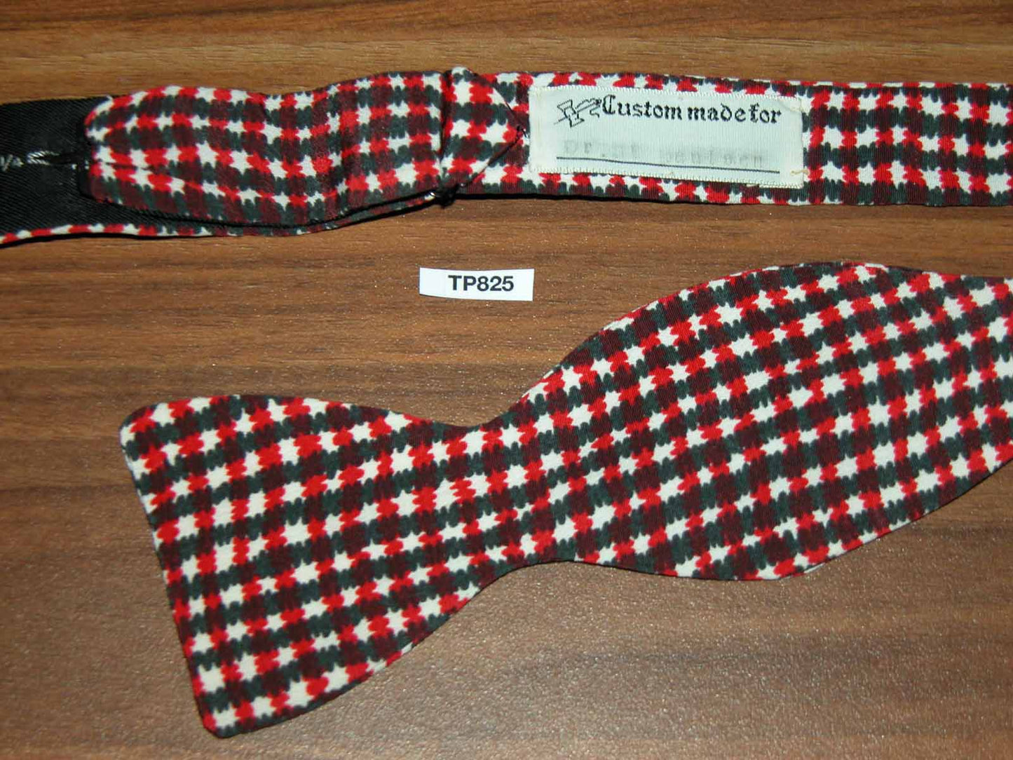 Vintage Self Tie Bow Tie Custom Made Thistle End Red Black White Adjustable