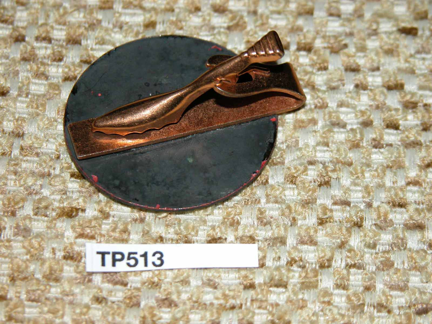 Vintage Gold Metal Large Round Green Hand Enamelled Tie Clip