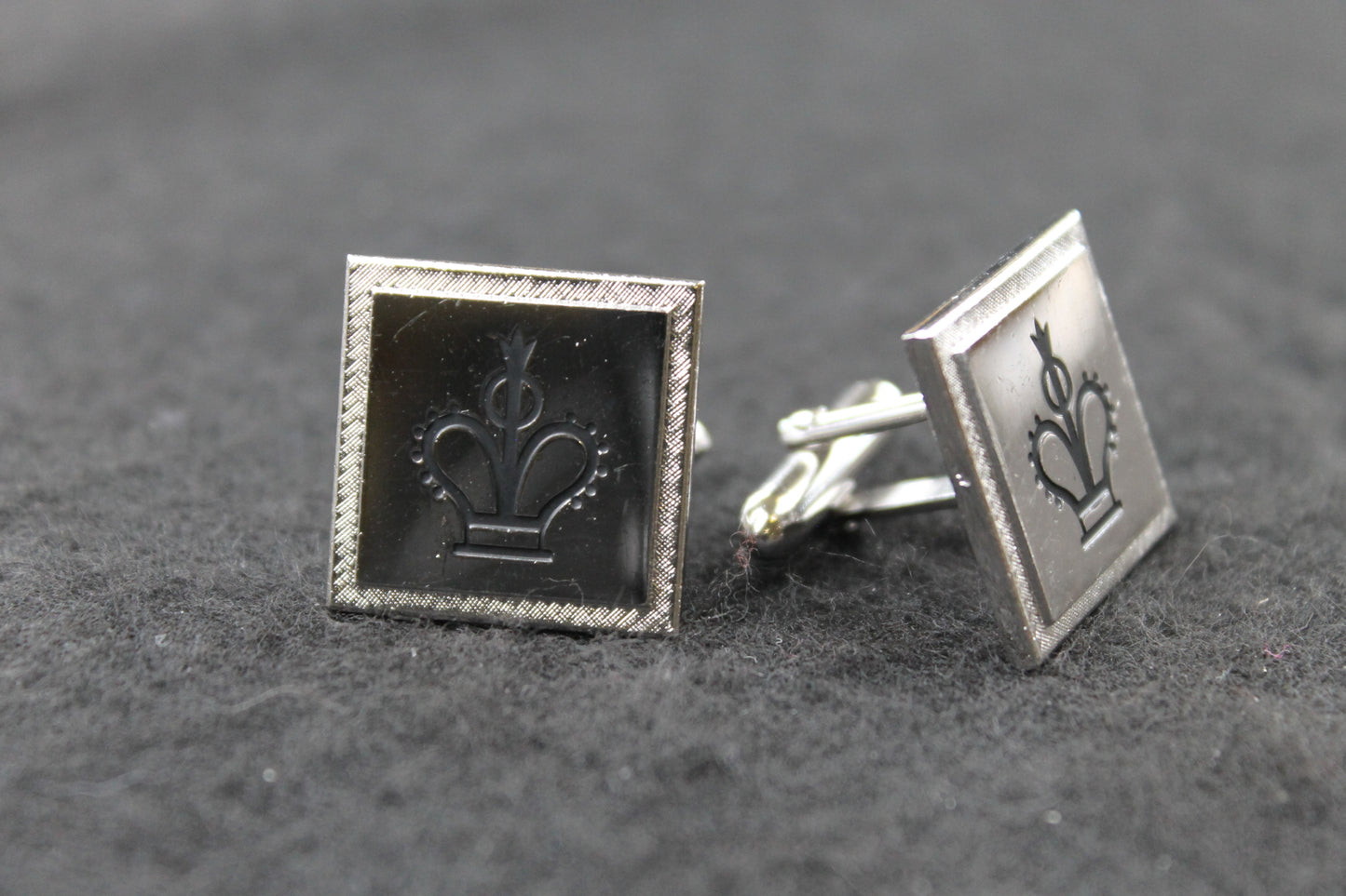 Vintage Square Silver Crown Cufflinks