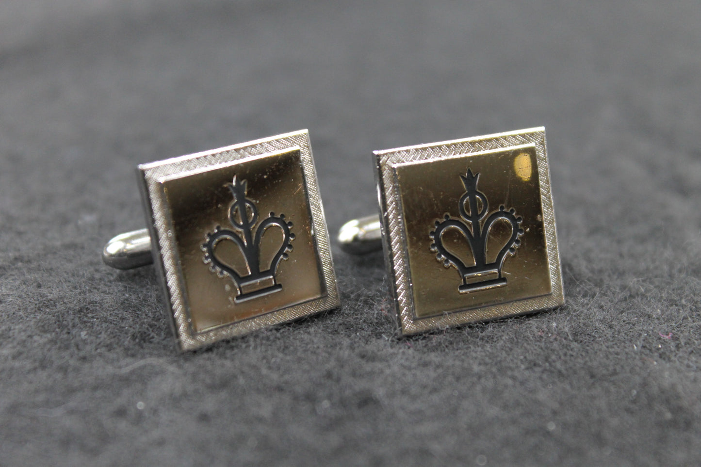 Vintage Square Silver Crown Cufflinks