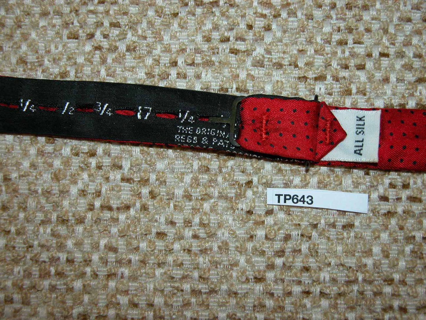 Vintage All Silk Self Tie Thistle End Red With Black Polka Dot Bow Tie