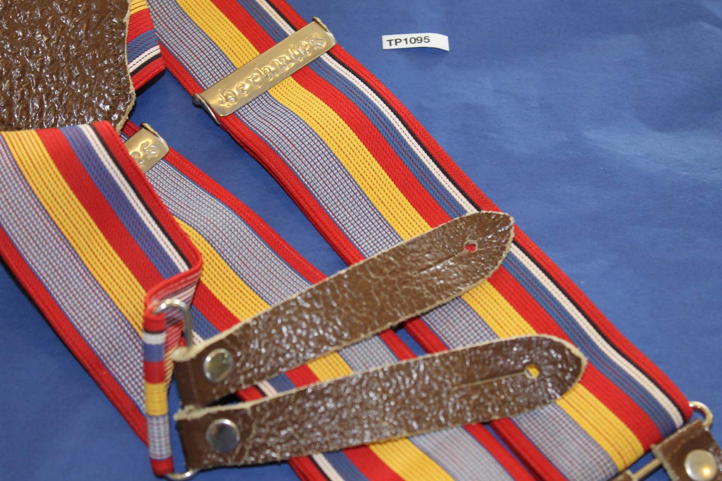 Vintage Herkules retro wide leather thong button on elasticated striped braces 80s/Wall Street