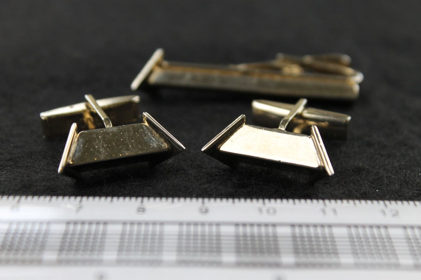 Vintage Triangular Bar Cufflinks & Tie Clip Set