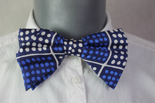 Vintage pre-tied clip on blue cream spotted pattern bow tie