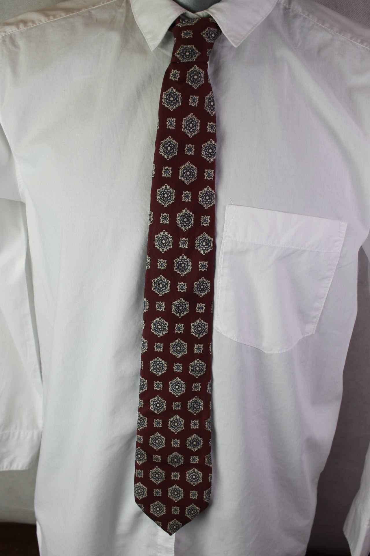 Vintage Stafford USA all silk brown cream motifs tie