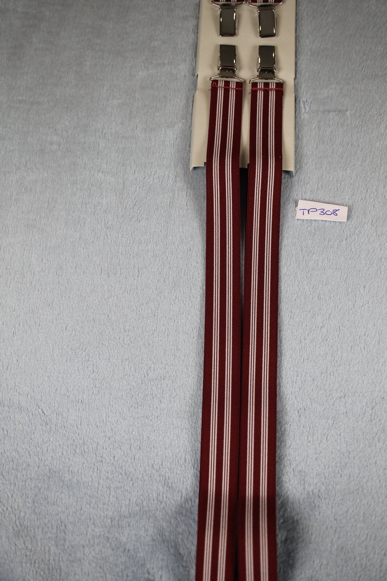 Vintage retro Lees silver clip on elasticated burgundy striped braces 80s Wall Street