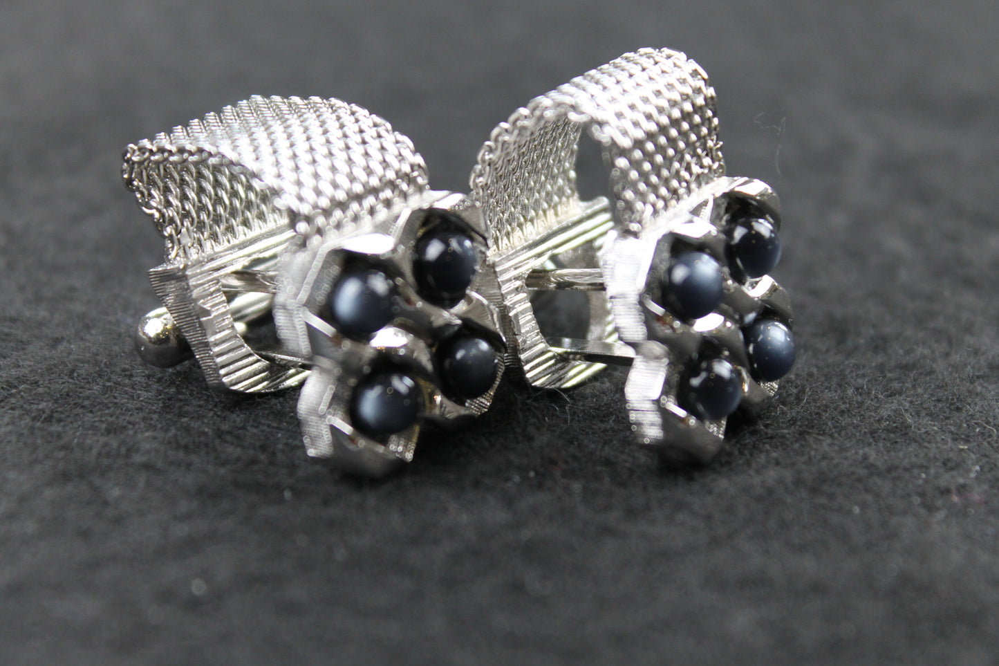 Vintage Grey Faux Pearl Wrap Around Silver Metal Cufflinks