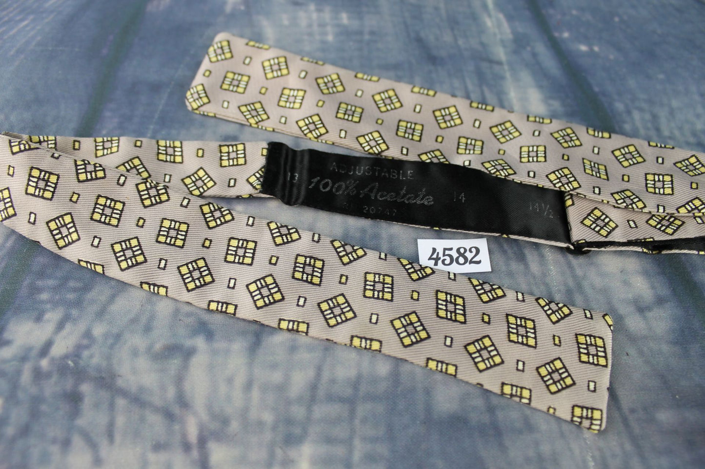 Superb Vintage Taupe Gold Black Self Tie Square End Skinny Bow Tie