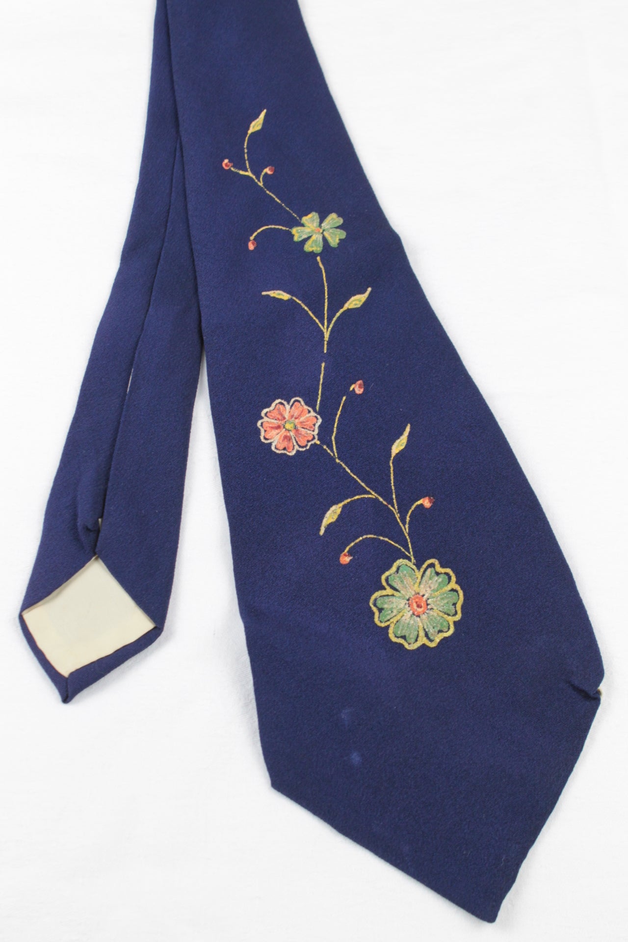 Vintage Hand Painted 1950s floral pattern blue swing tie