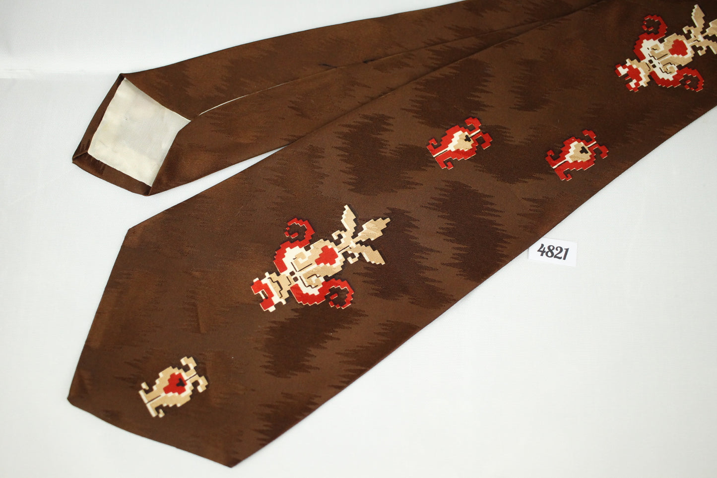Vintage 1940s/50s Van Heusen Van Splendor Original Brown Red Jacquard Swing Tie