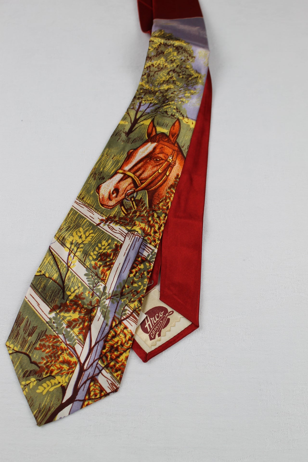 Vintage Arco Cravats Horse Scene Picture Tie 1940s/50s