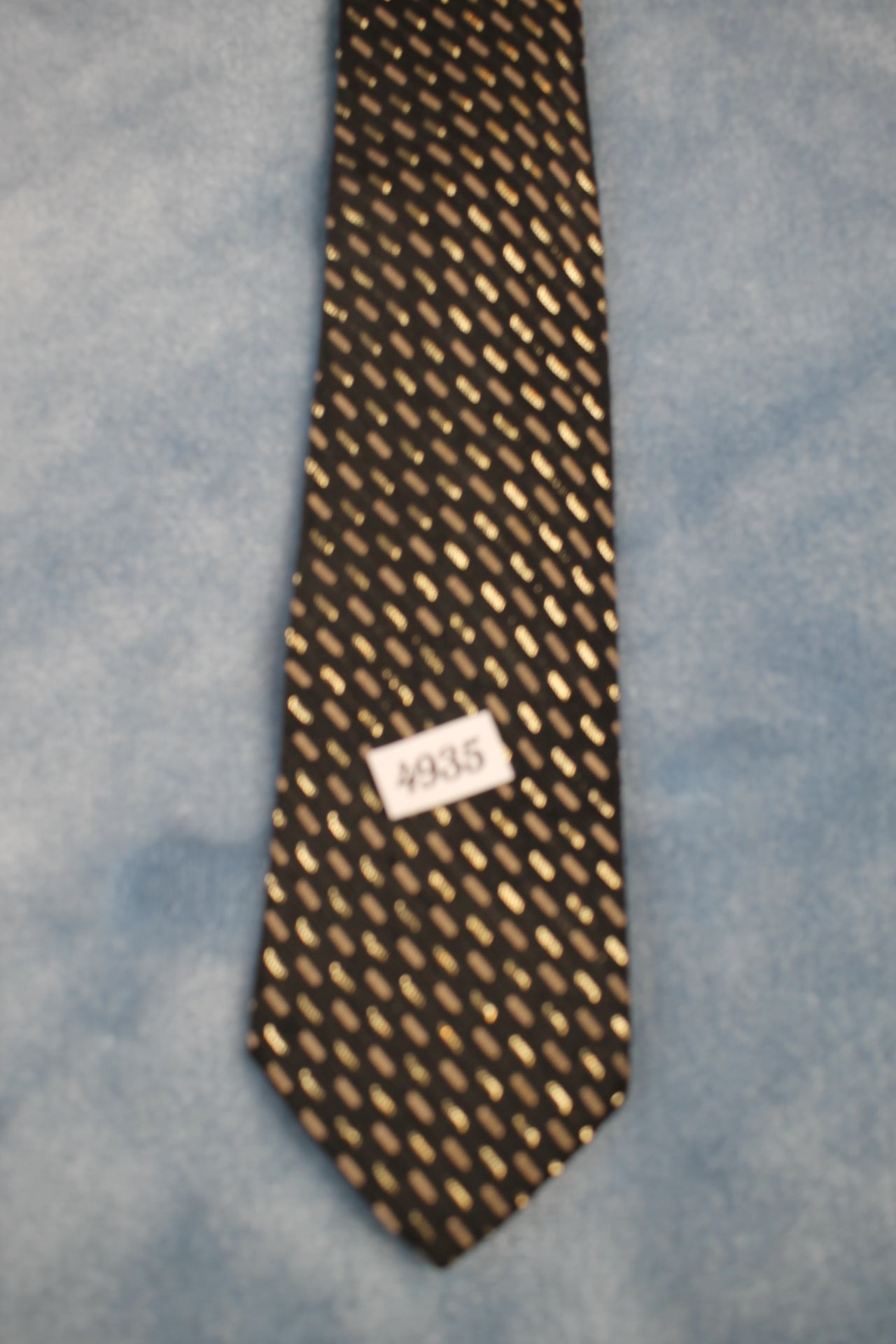 Vintage Black Gold Pattern Skinny Tie 1940s/50s