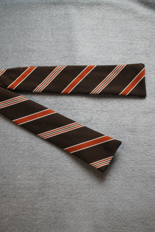 Vintage self tie paddle end brown orange white striped pattern bow tie adjustable