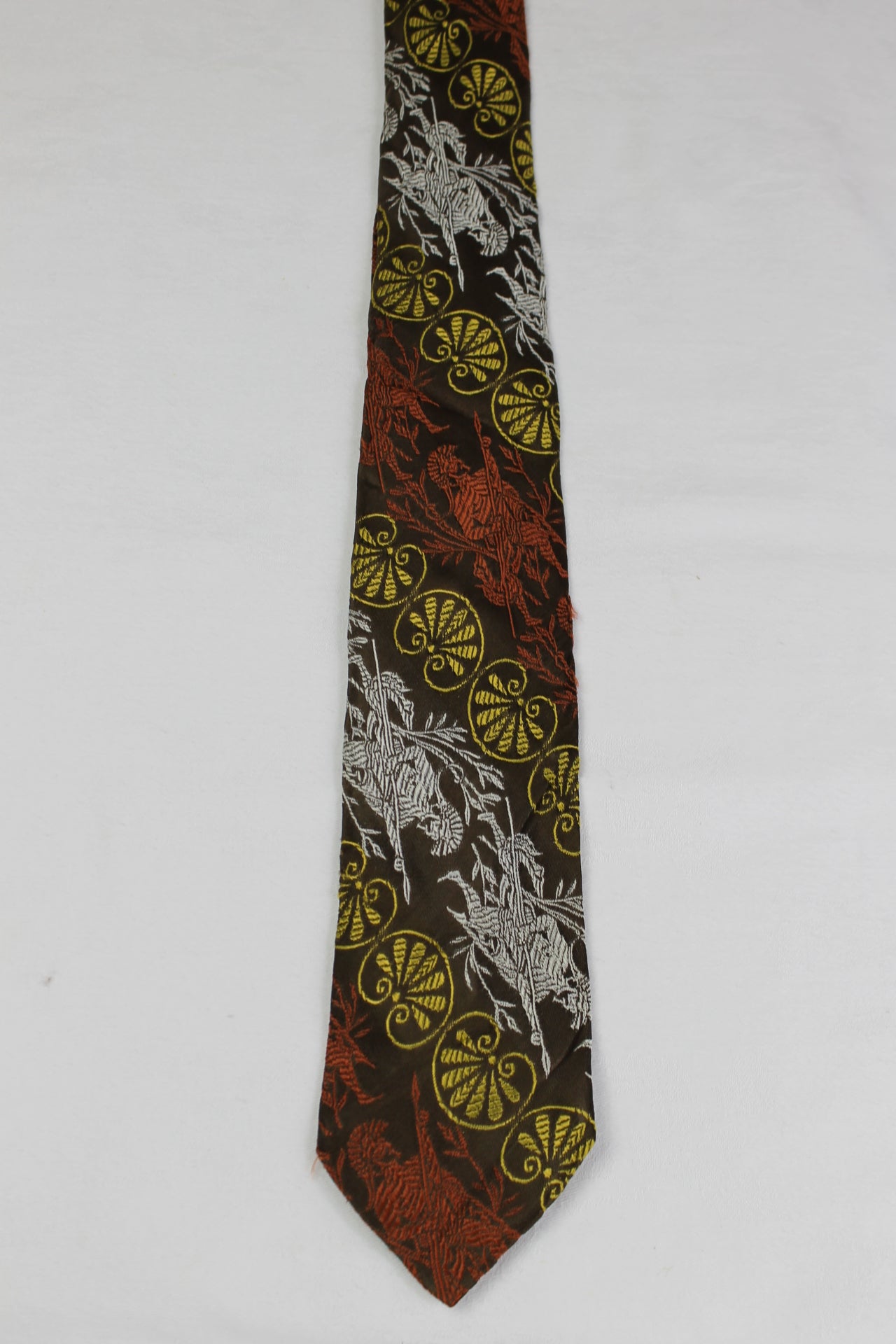 Vintage Spartan Soldier Embroidered design Gold Silver Copper Tie 1950s/60s