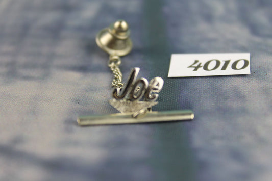 Vintage Silver Metal Tie Pin Spells Joe