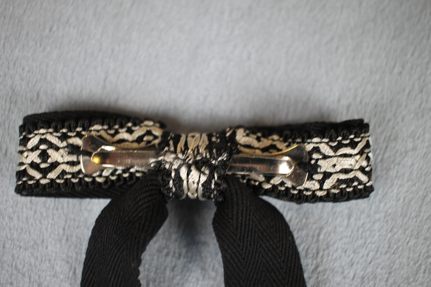 Vintage Style New Heavy Black White Braid Clip On Western Cowboy Kentucky Bow Tie