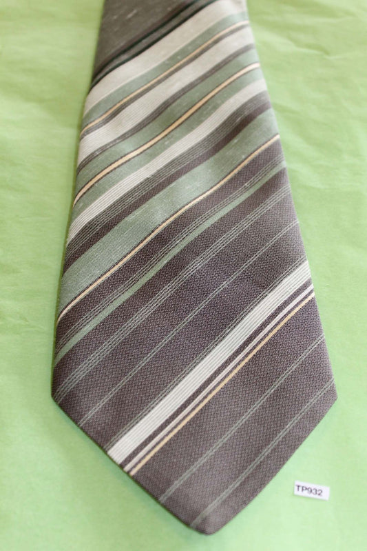 Vintage Tootal mint green grey stripe wide kipper tie 1970's