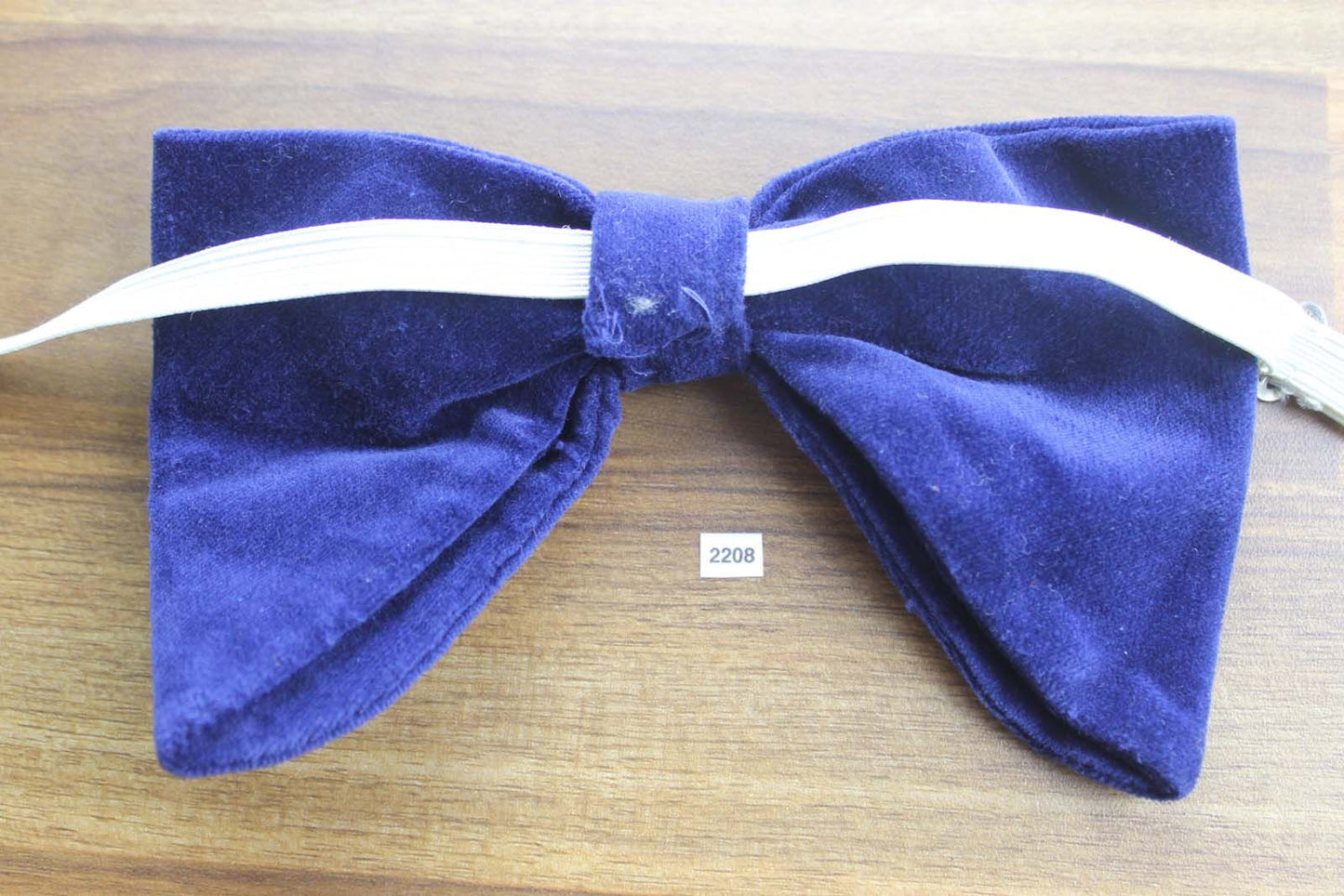 Vintage 1970s Pre Tied Large Drop Bow Tie Royal Blue Velvet One Size Fits all