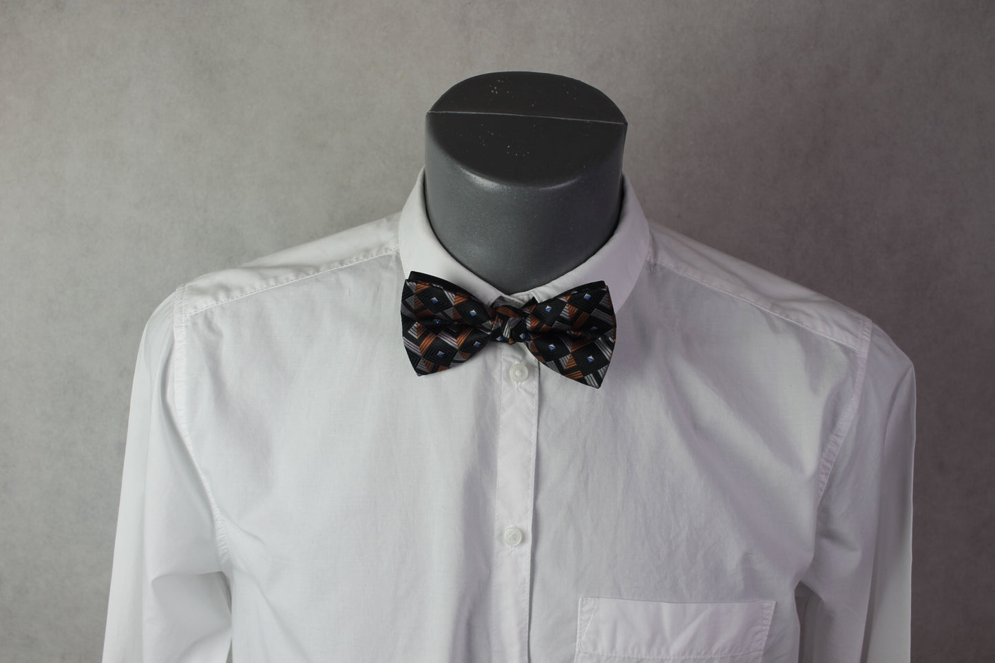 Vintage pre-tied orange black diamond pattern bow tie adjustable