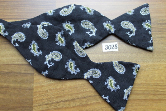 Vintage Self Tie Straight End Thistle Bow Tie Black Grey Gold Paisley