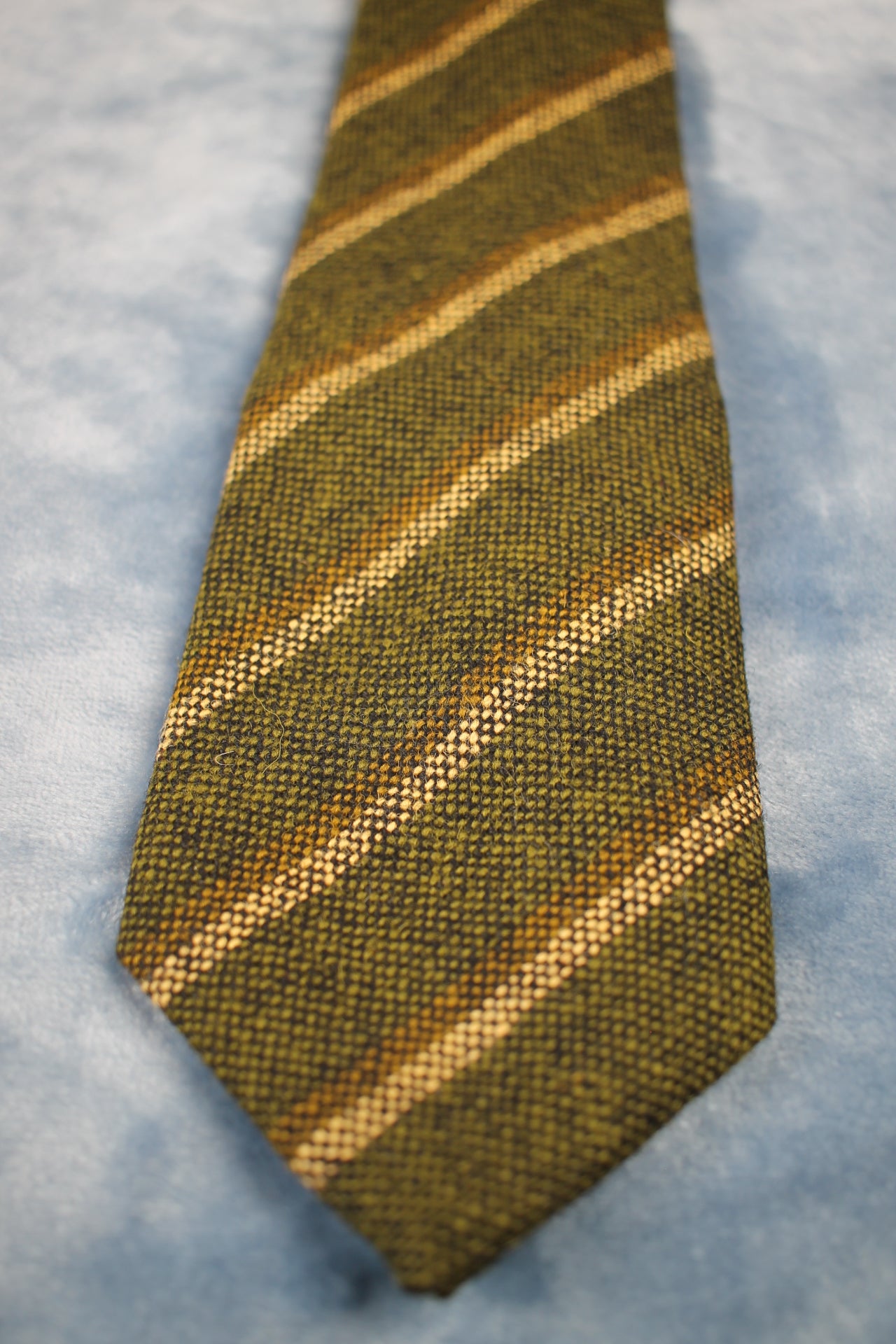 Vintage Dartington Hall Green Brown Beige Striped Swing Tie 1940s/50s