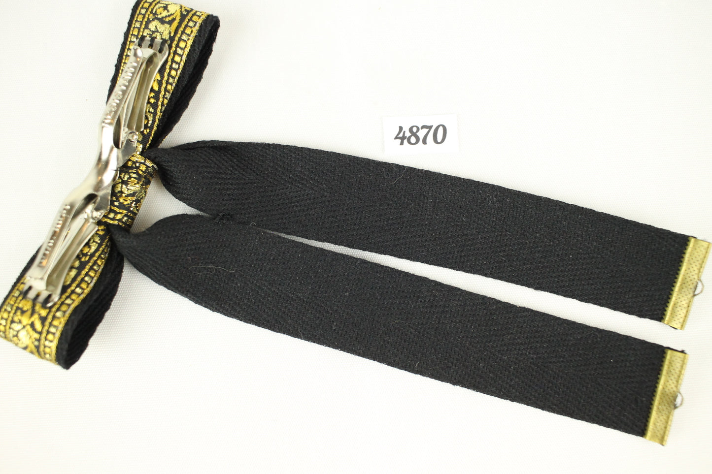Vintage Style New Black Metallic Gold Clip On Western Cowboy Kentucky Bow Tie
