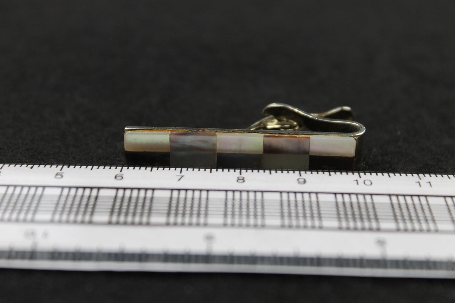 Vintage Marhill Mother of Pearl Checkerboard Tie Clip