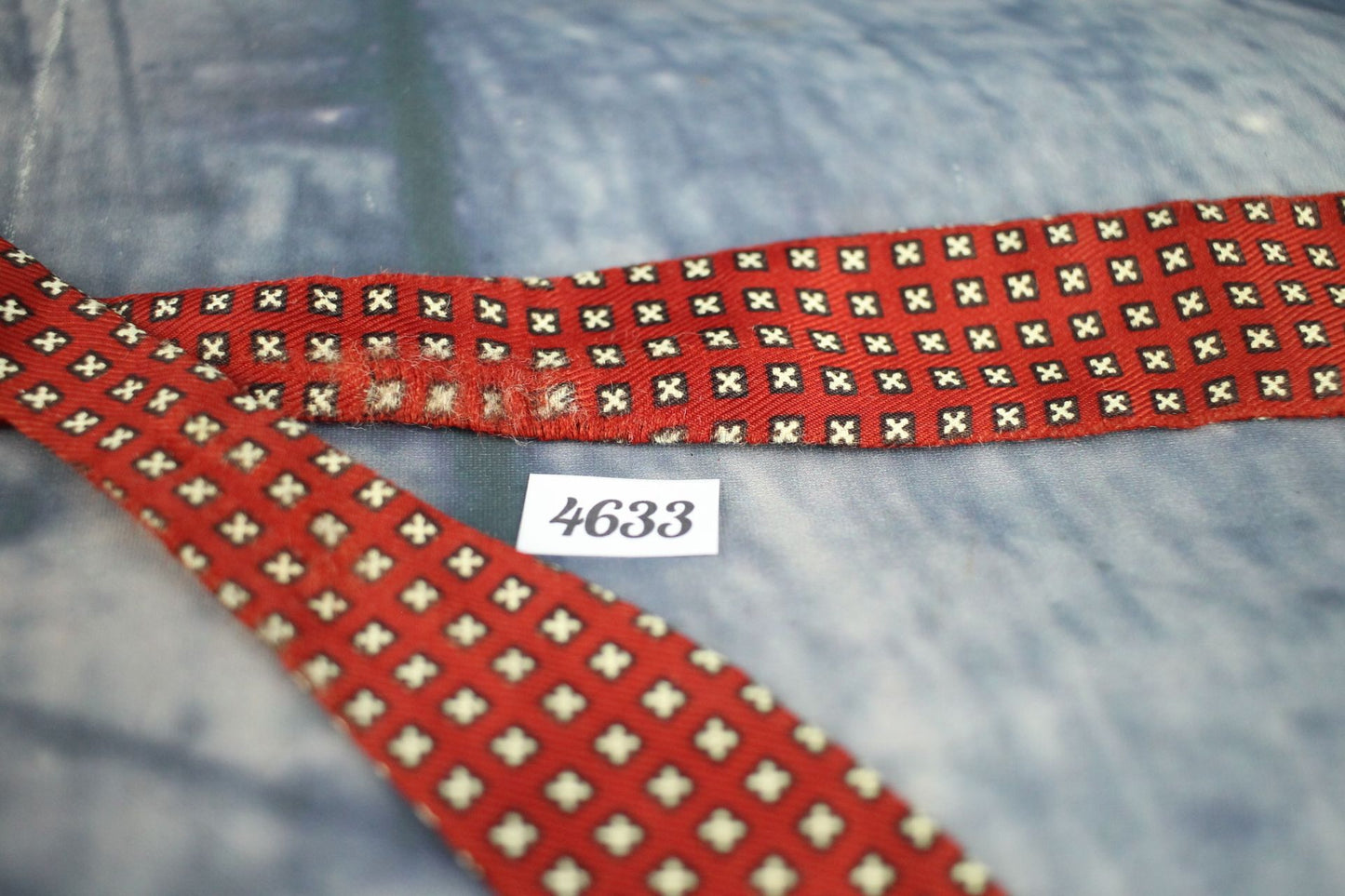 Vintage Self Tie Straight End Skinny Bow Tie Red Small White Crosses