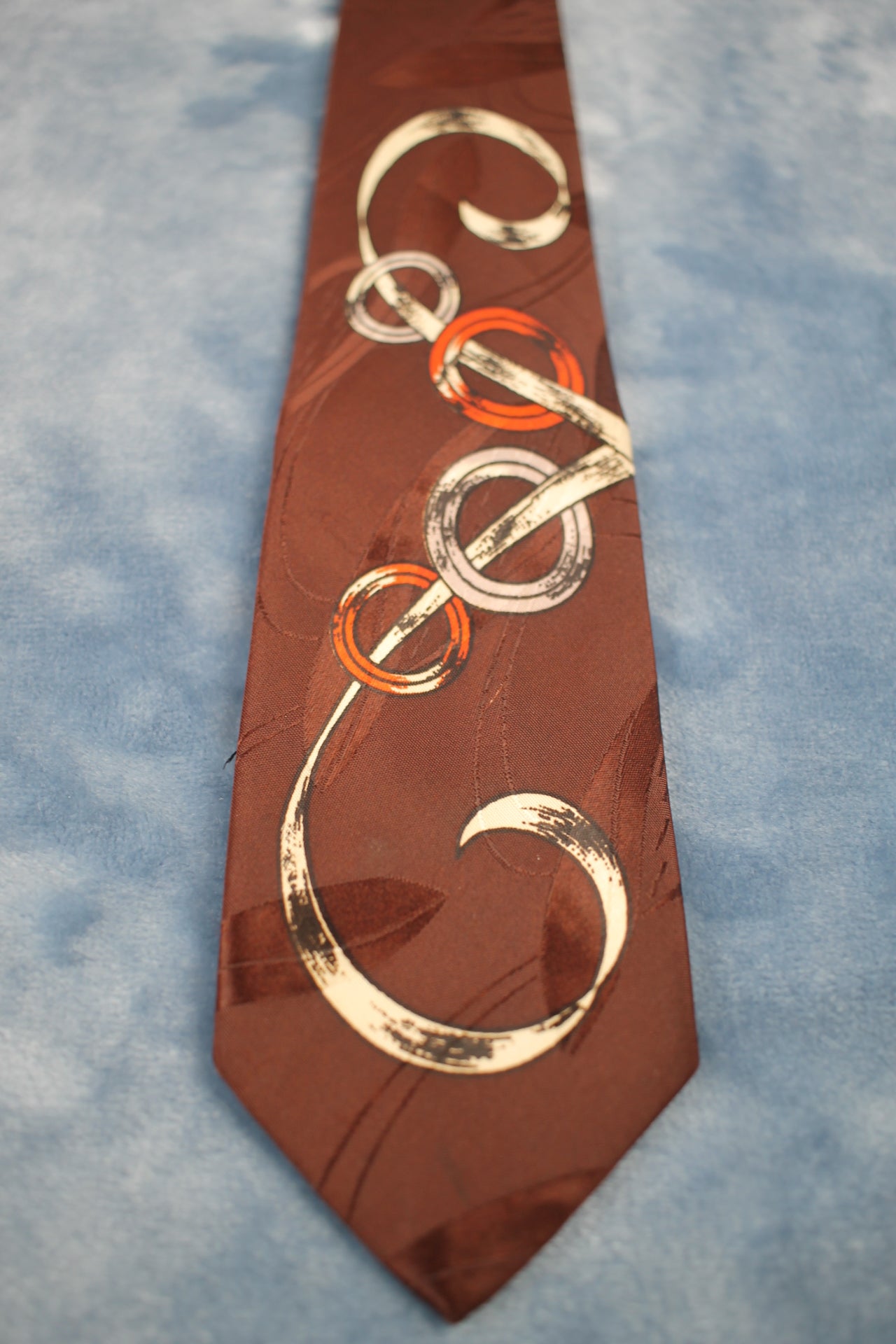 Vintage Beau Brummell Dark Brown Orange White Pattern Tie 1940s/50s