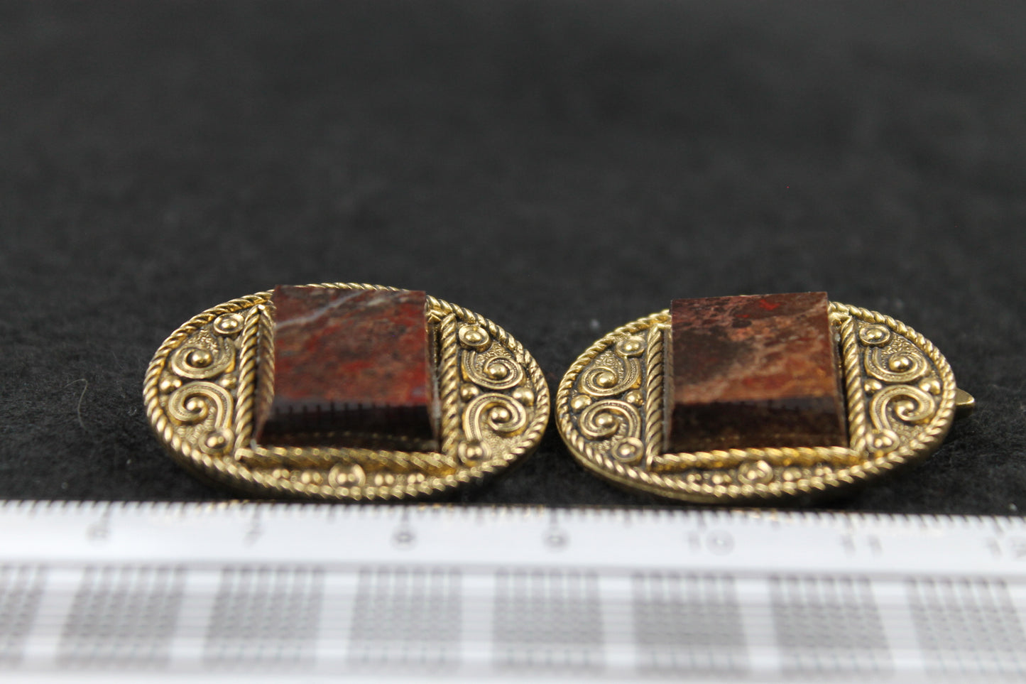 Vintage Oval Cufflinks with Square Brown Stone