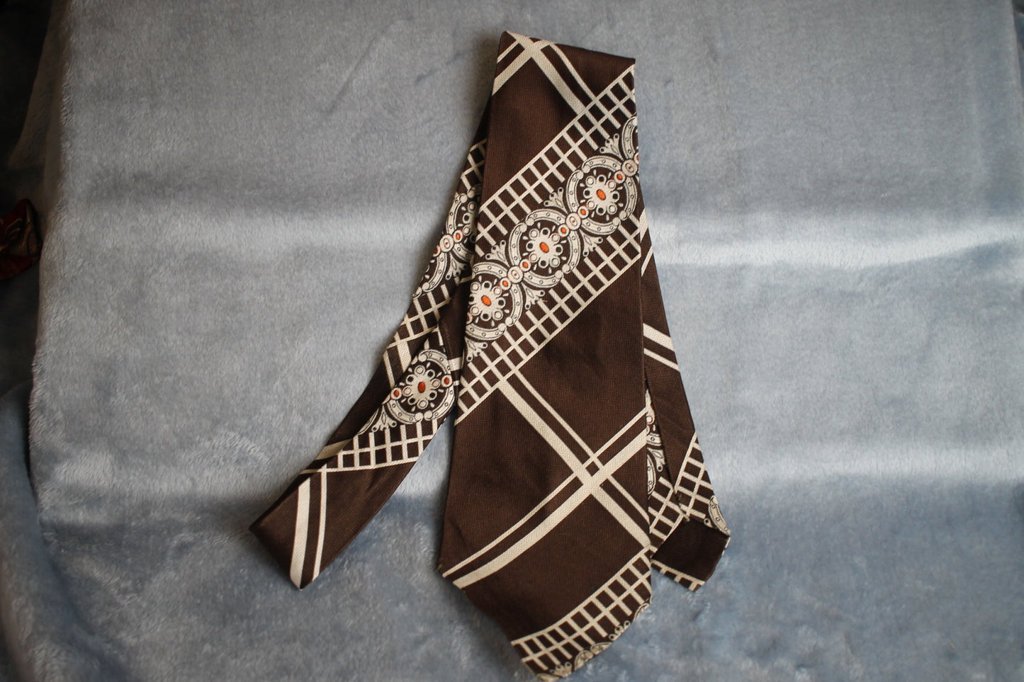Vintage Sammy 1960s/70s brown cream pattern wide belly warmer tie