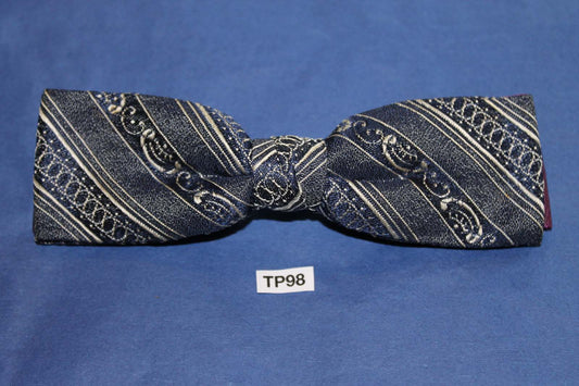 Vintage navy cream over purple double bow square end clip on bow tie