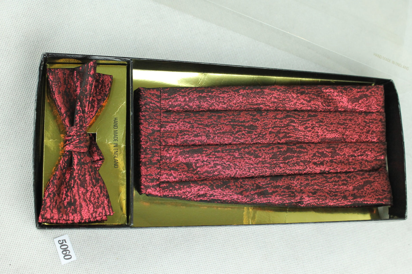 Vintage 1970s metallic cherry red cummerbund and bow tie set