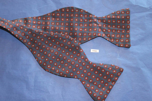 Vintage Hand Block English All Silk Self Tie Straight End Thistle Bow Tie Navy Burgundy Adjustable