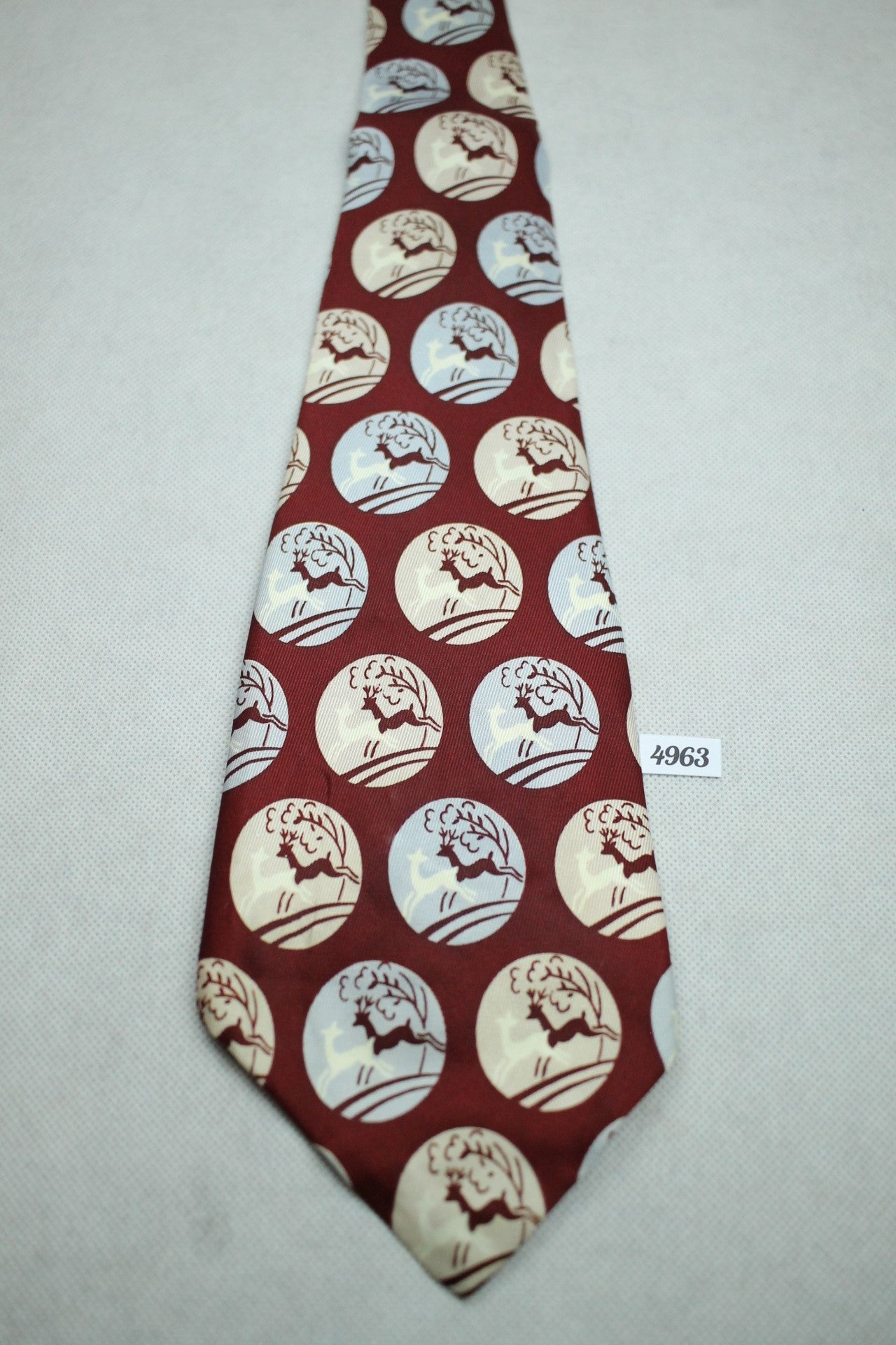Vintage Haband Swing Tie 1940s/50s Burgundy Pale Blue Beige Deer Design