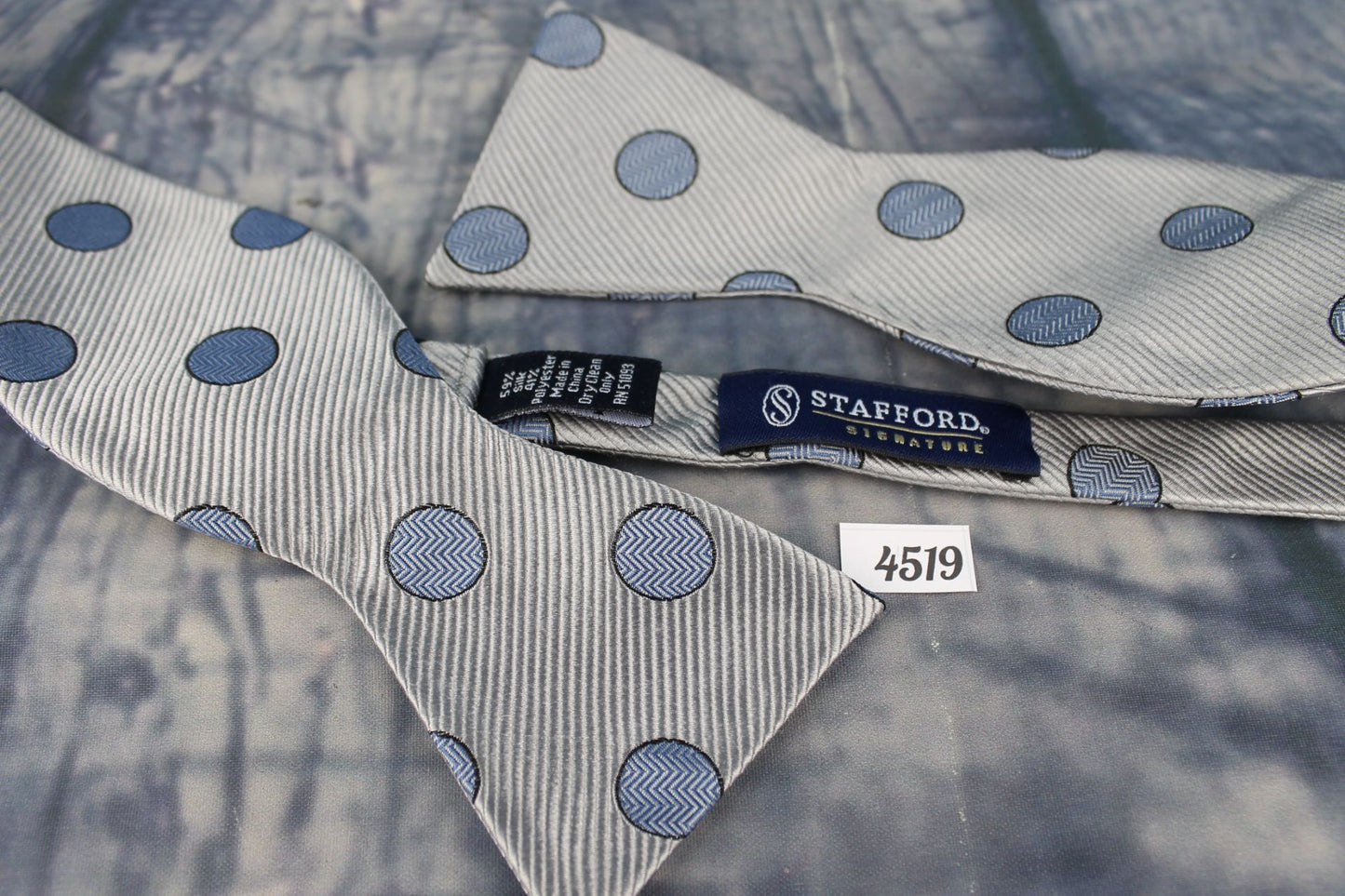Superb Stafford Spots Pattern Grey Blue Self Tie Square End Thistle Bow Tie