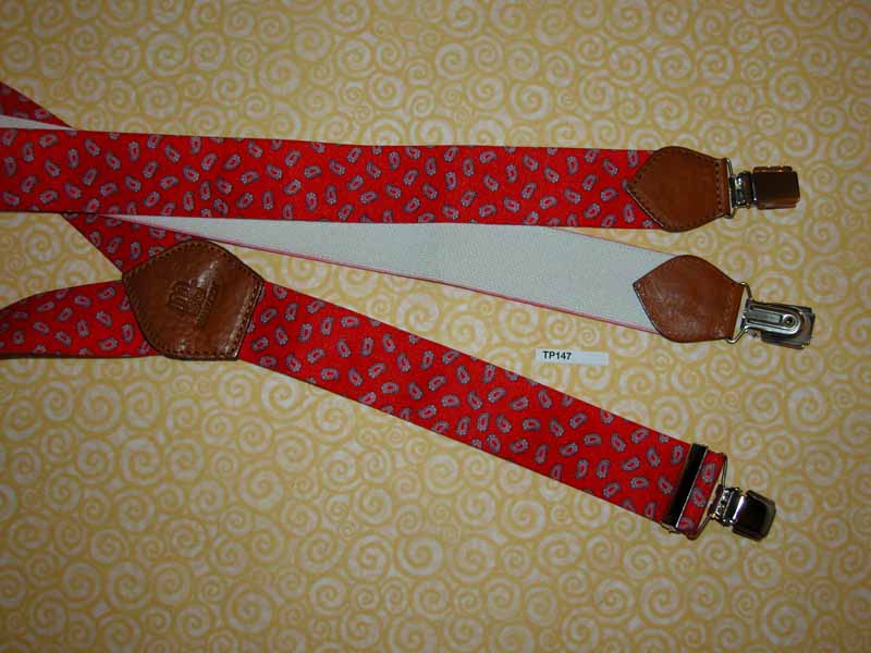 Vintage retro wide clip on red paisley braces 80s Wall Street