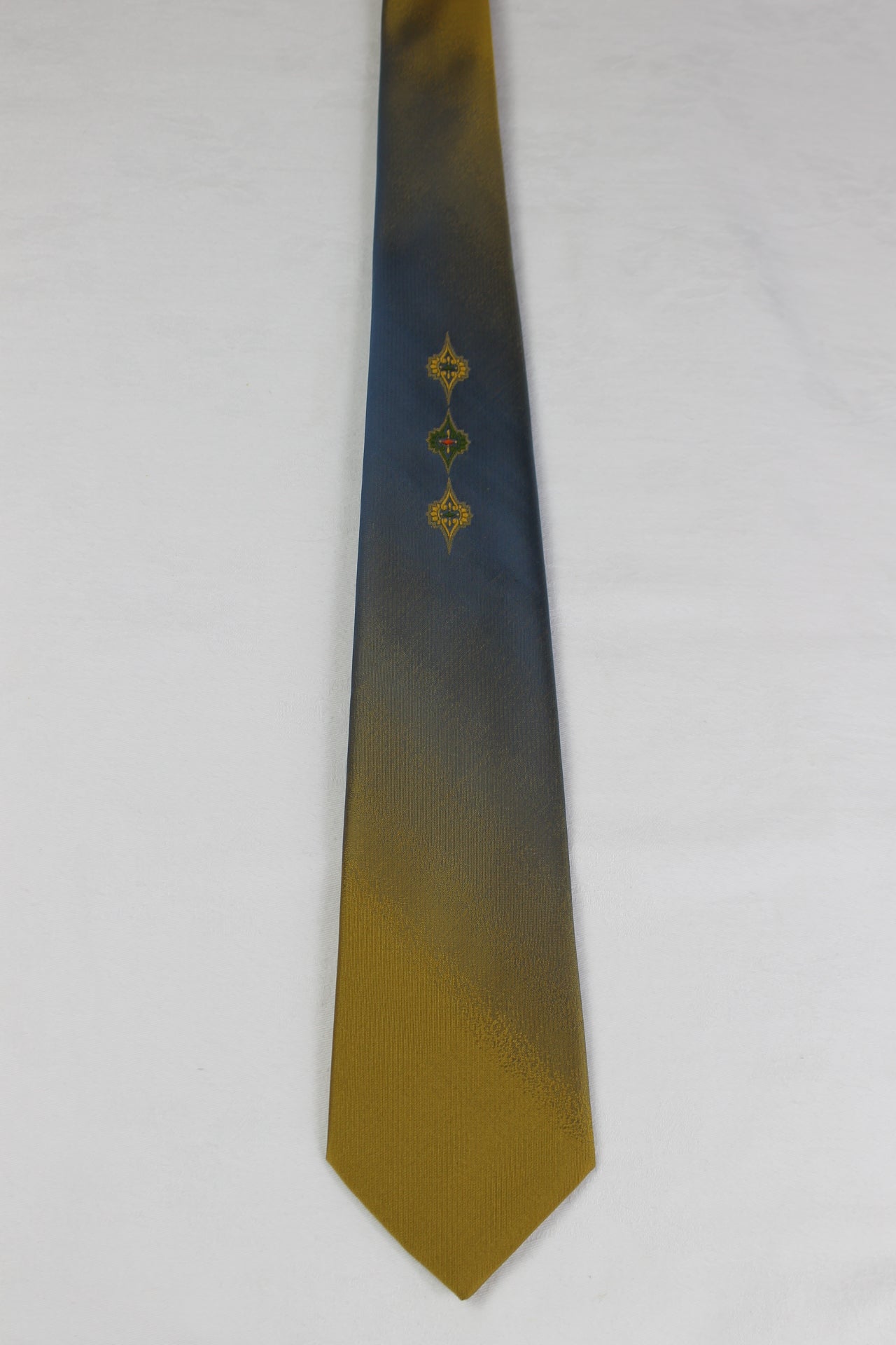 Vintage Towncraft Sharkskin Fabric Blue Gold Metallic Look Tie 1950s/60s