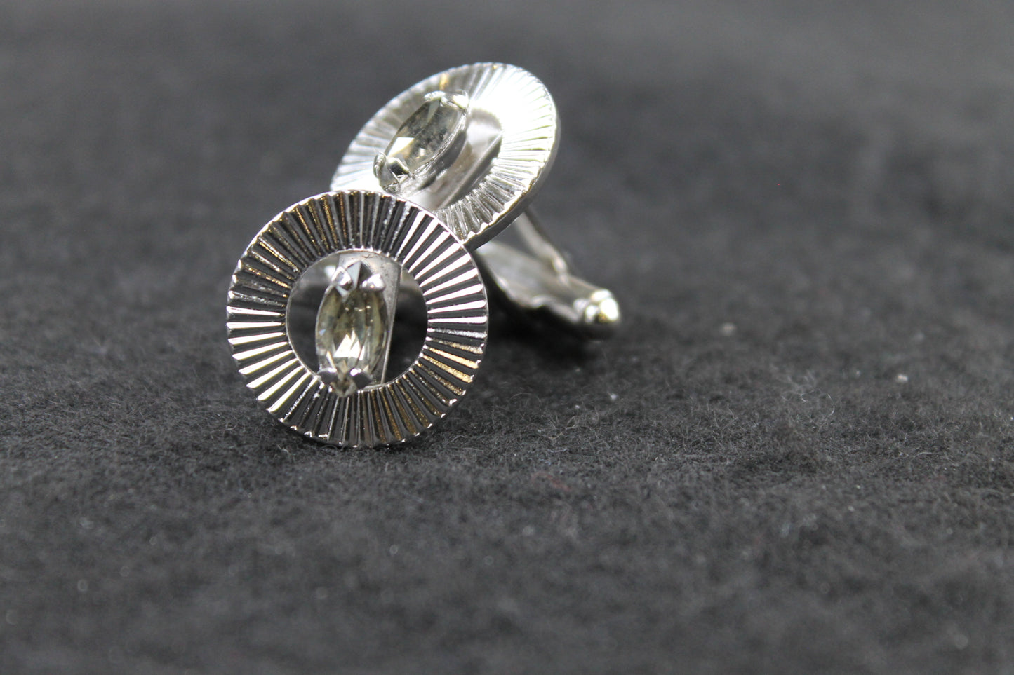 Vintage Smokey Oval Diamante Round Ridged Cufflinks