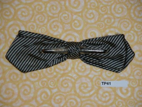 Vintage silk silver black stripe clip on bow tie