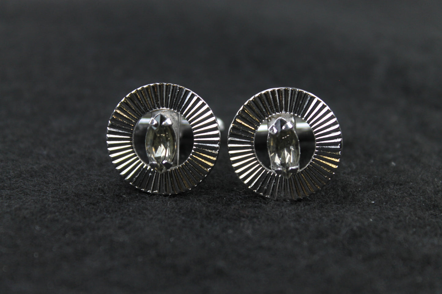 Vintage Smokey Oval Diamante Round Ridged Cufflinks
