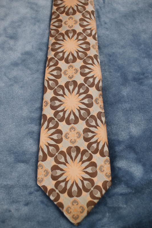 Vintage Tootal 1960s peach brown floral pattern kipper tie