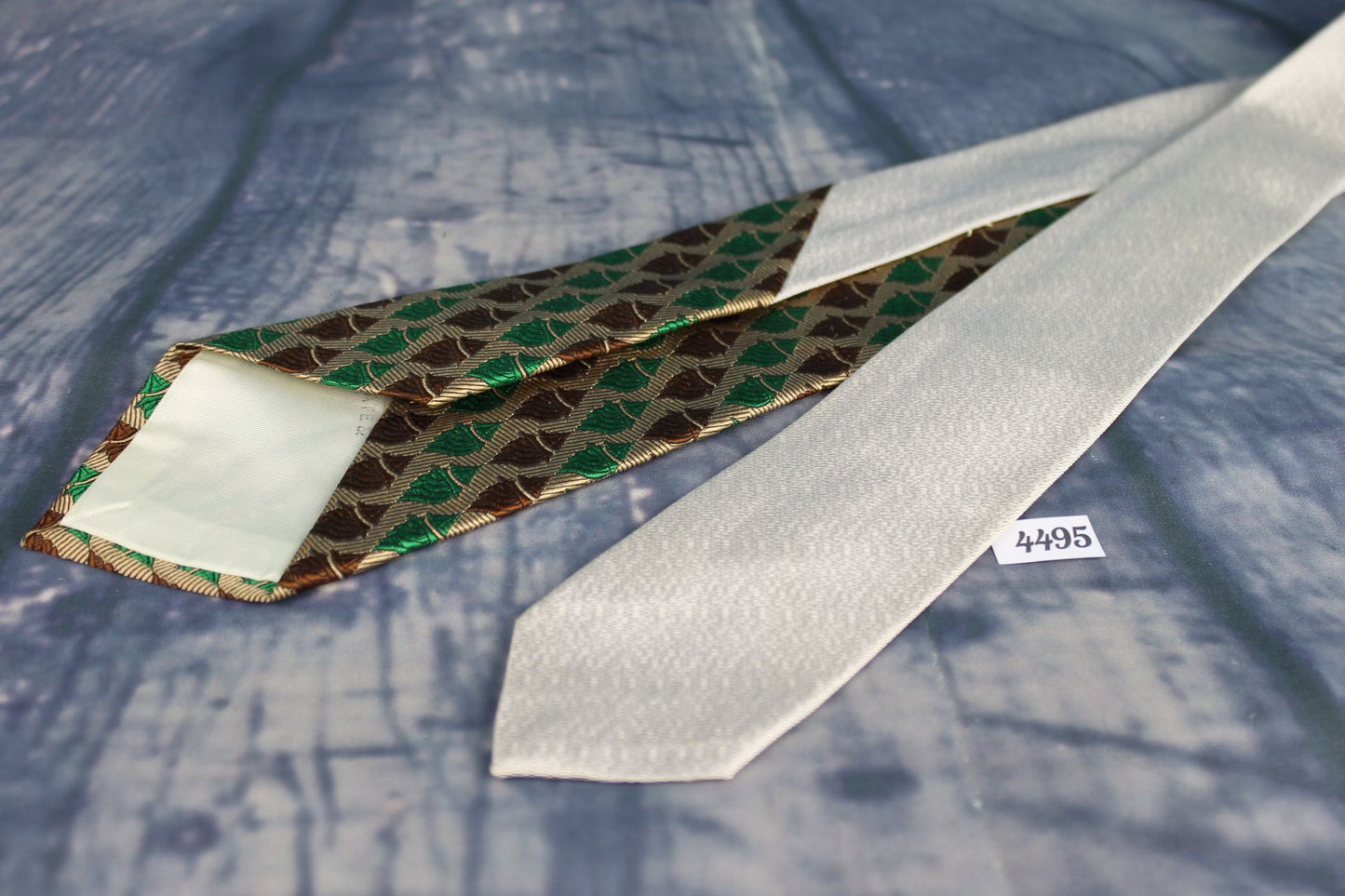 Vintage Cardinal Brocade Green Brown Buff Jacquard Skinny Tie 1940s/50s