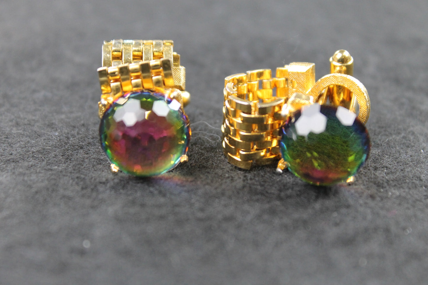 Vintage Large Aurora Borealis Diamante Wrap Around Cufflinks