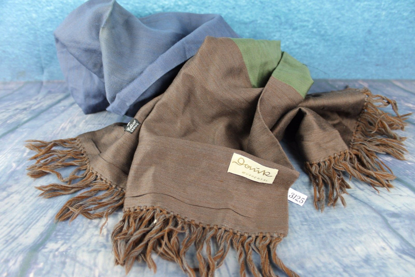 Vintage Edsor Crown Wool & Silk Blue Brown Green Striped Large Scarf