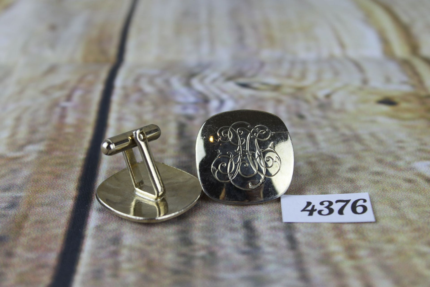 Vintage large gold metal engraved scroll work cuff links